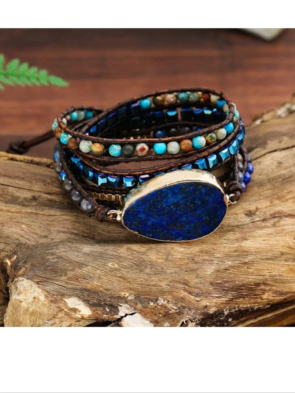 Blue Lapis-Style Multi-Strand Beaded Wrap Bracelet